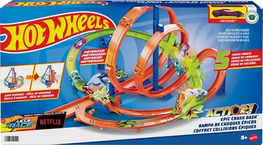 Набір для треку Hot Wheels з 5 зонами зіткнення, моторизованим прискорювачем та 1 машиною, HNL97