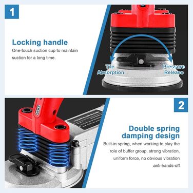 Електричний вібратор для плитки, вирівнювач плитки, акумулятор 2 x 2000 мАг з подвійною присоскою, 6-швидкісна кнопка блокування оновлення, максимальне зусилля адсорбції 400 кг