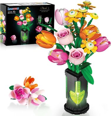 9 Flower Buquet Construction Blocks 695 Pieces, Botanical Collection Construction Kit Plants Home Decoration, Birthday Birthday for Women Children Girls from 8, 9 Flower Buquet Construction Blocks 695 Pieces, Botanical Collection Construction Kit Plants H