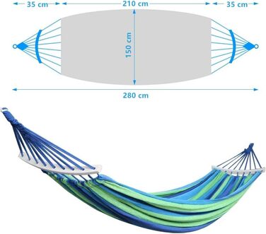 Двомісний гамак Nakeey 280 x 150 см, Вуличні гамаки Rod Hammock для подорожей, кемпінгу, пішохідного саду, портативний і дихаючий, вантажопідйомність до 300 кг, сині смуги