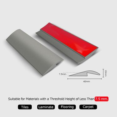 Метри підлоги та килимового ламінату над перехідним профілем самоклеючий, компенсація висоти, перехідна рейка з ПВХ, торцева планка, смуги підлоги, крайова смуга, перехід вінілового пандуса, для порогових переходів висотою 15 мм (7,5 мм, A), 2