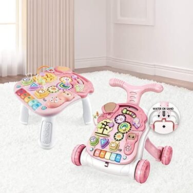 Ходунки для немовлят Дитячі дитячі ходунки Baby Walker Music Con Настільне освітлення, звуки, музика, музичне обладнання, ракета, брязкальце та кермо, навчальні ходунки для малюків, малюки (pink01)