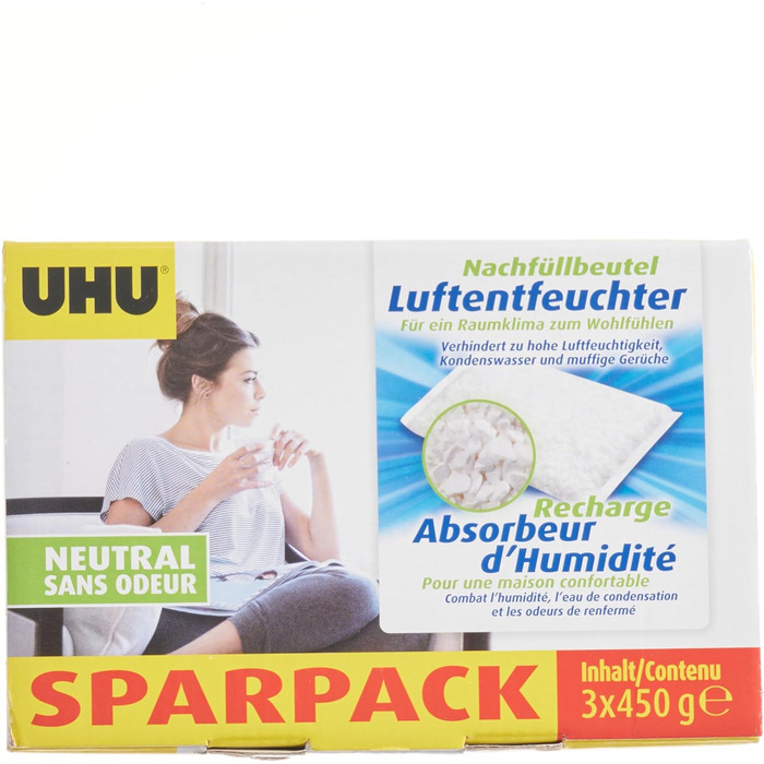Мішок для заправки осушувача UHU 3 шт. 450 г в комплекті запобігає появі вологи та затхлих запахів