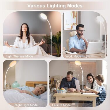 Торшер Mojimdo 20000 Lux Daylight Lamp - гнучка світлодіодна лампа для світлотерапії з регулюванням яскравості з 5 кольорами, 10 рівнями яскравості та таймером - ідеально підходить для спальні, вітальні та офісу - білий