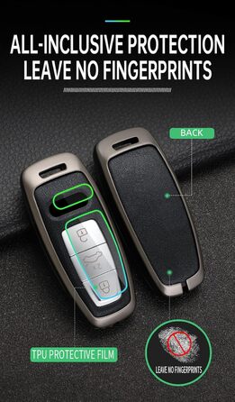 Чохол для ключа ontto Keyless підходить для Audi A8 A8L Q8 A3 Sportback A6 A7 Q7 RS6 S6 S7 SQ8 Q4 SQ7 TFSI E-Tron 2019-2023 Захисний чохол Чохол для ключів Чохол для ключів Брелок 3 кнопки - чорний