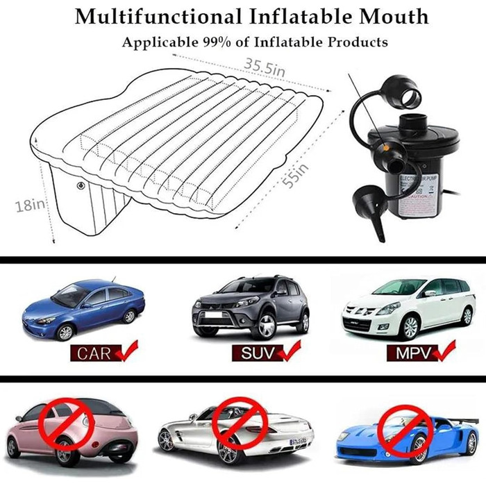 Надувний матрац AcarKing Автомобільний сумісний з автомобільним позашляховиком MPV Автомобільний надувний туристичний матрац Ліжко універсальний для заднього сидіння Багатофункціональна диванна подушка Відкритий подушка для кемпінгового килимка (Колір 2)