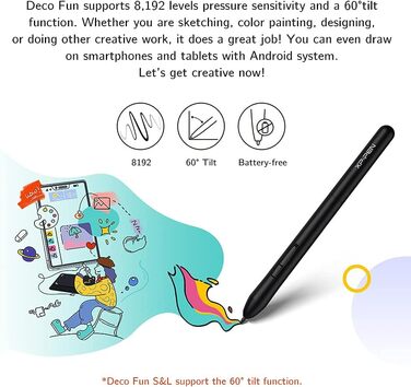 Графічний планшет XP-PEN Deco Fun S 6.3'x4 зі стилусом без батареї Нахил 60 для цифрового малювання/письма (чорний) Чорний