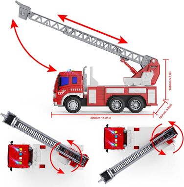Пожежна машина GizmoVine, пожежна машина з фрикційним приводом масштабу 1/16 пожежна машина іграшка зі світлом і звуками пожежна машина велика, дитяча іграшка від 2 3 років хлопчики і дівчатка пожежна машина іграшка