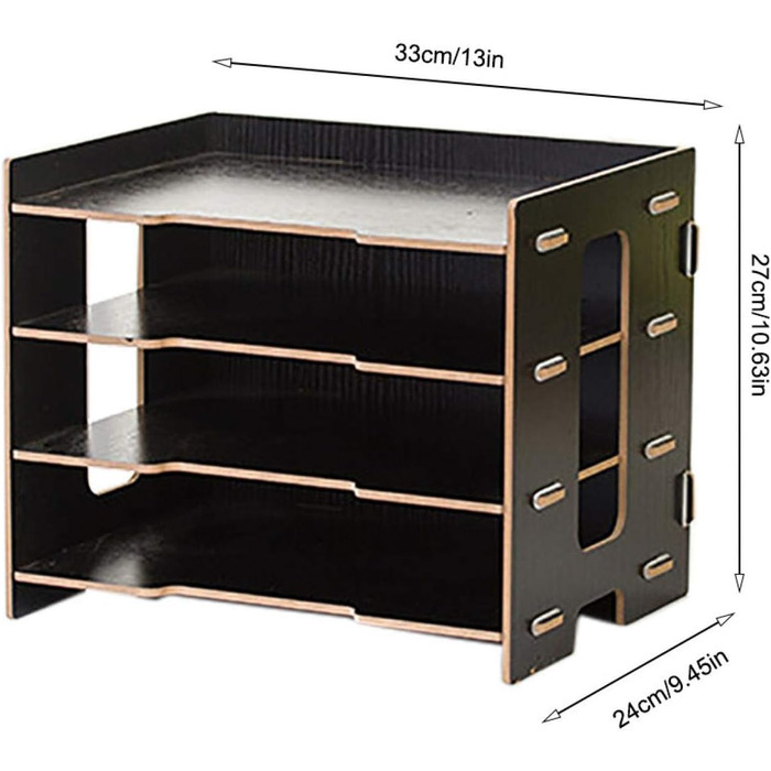 Лоток для документів Дерево, Настільний органайзер Лоток для зберігання листів Відсіки для зберігання Штабельовані канцелярські приладдя Лоток для паперу для паперу формату А4 Система зберігання папок Організуйте 33 x 27 x 24 см, Чорний