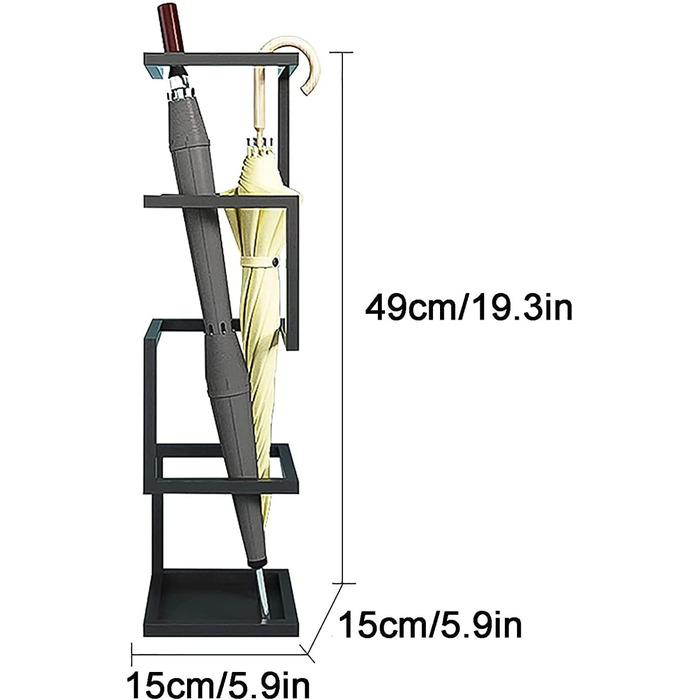Тримач підставки для парасольки, підставка для парасольки для входу та передпокою, квадратний тримач для парасольки, вбудований піддон для зберігання води, стійкий до іржі, підходить для використання в готелі, офісі та вдома, 15 чорних