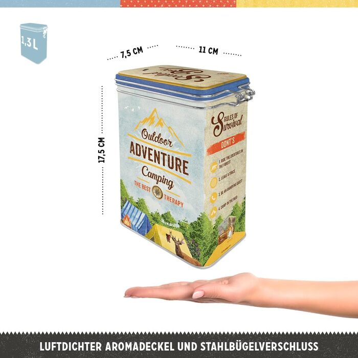 Ностальгічна ретро-банка кави, 1,3 л, пригода в кемпінгу на природі ідея подарунка для шанувальників кемпінгу, жерстяна банка з аромакришкою, вінтажний дизайн