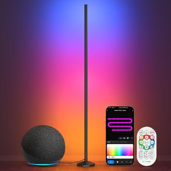 Світлодіодний торшер OUTON Smart, RGB WiFi затемнений торшер з пультом дистанційного керування, керування APP, сумісний з Alexa та Google Assistant, синхронізація музики, 300 сюжетних режимів, торшер для вітальні спальні чорний мат