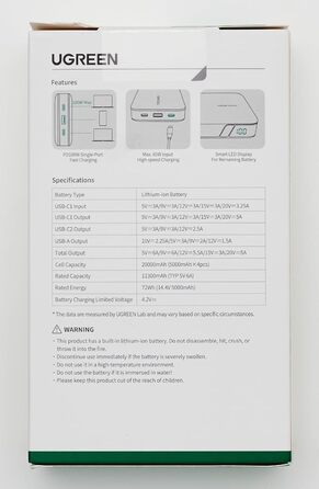 Зовнішній акумулятор 100W 20000mAh з 3 портами USB C та цифровим дисплеєм