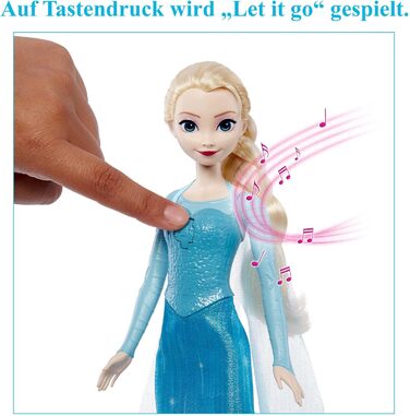 Іграшка Mattel Disney Frozen Льодяна королева, співаюча лялька Ельза в характерній сукні, співає Let's go з фільму Діснея Крижана королева, Подарунки для дітей, німецька версія HMG32 Лялька Ельза HMG32