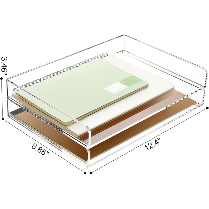 И, штабельований лоток для листів для паперу, лоток для файлів формату A4, настільний органайзер, акриловий настільний органайзер і лоток для сортування аксесуарів, прозоре робоче місце, органайзер, 31,5x22,5x8,8 см 2-х рівневі полиці горизонтальні, 2 шт.