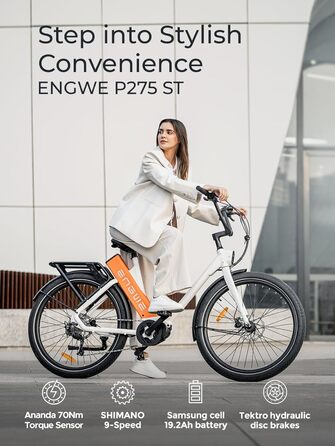 Чоловічий гірський велосипед ENGWE E Bike, запас ходу Ebike 260 км на акумуляторі 36 В 19.2 Ач, середній двигун E-Bike 250 Вт Макс. 25 км/год, електричні велосипеди 27.5 * 2.4-дюймові шини, приміський електричний велосипед для дорослих P275 Black P275 ST