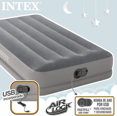 Надувне ліжко Intex Twin Dura-Beam Prestige 99 см x 191 см x 30 см з USB-насосом Fastfill