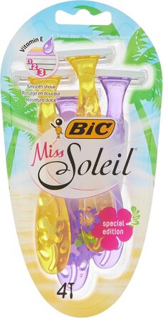 Одноразова бритва BIC Miss Soleil для жінок, 3 упаковки з 4 одноразових бритв по 3 леза кожна, з вітаміном Е для дбайливого гоління, спеціальне видання