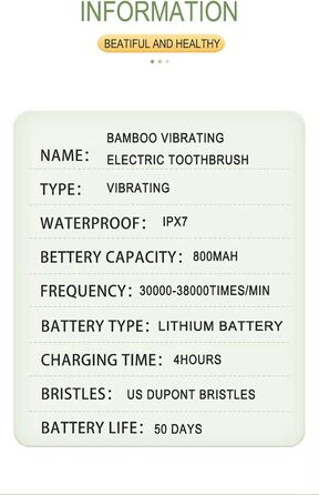 Електрична бамбукова зубна щітка Fayet, водонепроникна IPX8, розумна звукова електрична зубна щітка, 5 режимів, акумуляторна електрична бамбукова зубна щітка для дорослих і дітей доросла версія (бамбукові головки, бамбуковий корпус)