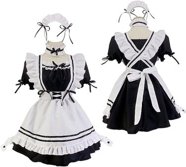 Японське аніме Sissy Maid Dress Аніме Французька покоївка Набір костюмів Black S