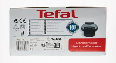 Вафельниця Tefal Heart WM310D Вафельниця для вафель у формі серця Плавний контроль температури засмаги за бажанням Листи з антипригарним покриттям Контейнер для збору тіста Чорний 1000 Вт