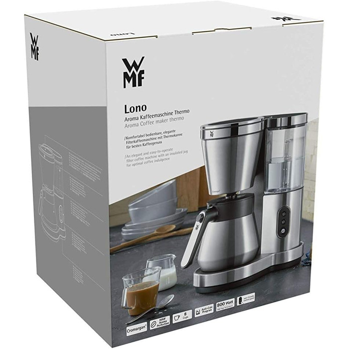 Кавоварка WMF Lono Aroma filter (800 Вт, з термосом, фільтр-кава, 8 чашок, поворотний фільтр, знімний резервуар для води, автоматичне відключення)