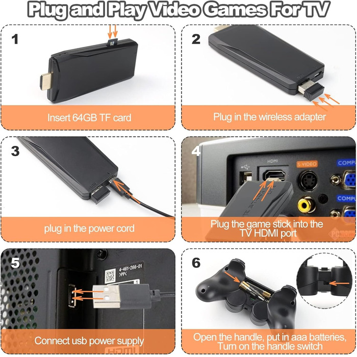 Бездротова ретро-приставка з ключами для відеоігор Plug and Play, HD Classic Game Stick 64G 9 вбудованих емуляторів і 20000 ігор та подвійним бездротовим контролером 2.4G.4K HDMI вихід телевізор Nostalgia Gami