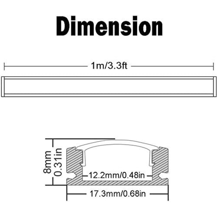 Профіль LED Alu 45 - 6x100 см Світлодіодний алюмінієвий профіль для світлодіодних стрічок/стрічок з білою молочною кришкою, торцевими кришками та монтажним кронштейном (20*1 м)