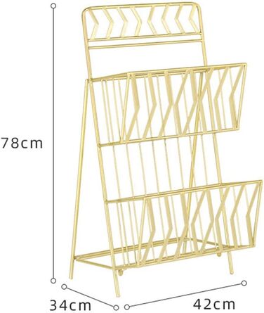 Підлогова підставка для журналів і брошур, підлогова підставка для літератури, легка розкішна підлогова підставка для рекламних матеріалів, підставка для журналів 34x42x78см золото