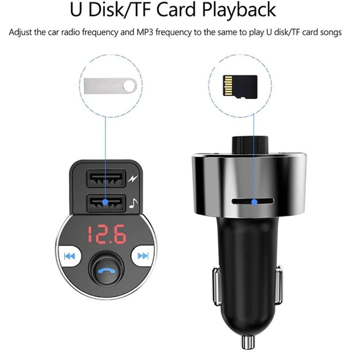Автомобільний стереоаудіоадаптер, бездротовий FM-передавач Bluetooth TOTMOX 5 В/3.1 А з двома портами USB, портативний дисплей MP3-плеєра гучного зв'язку Модулятор HK203 5.0 64 ГБ TF U-диск