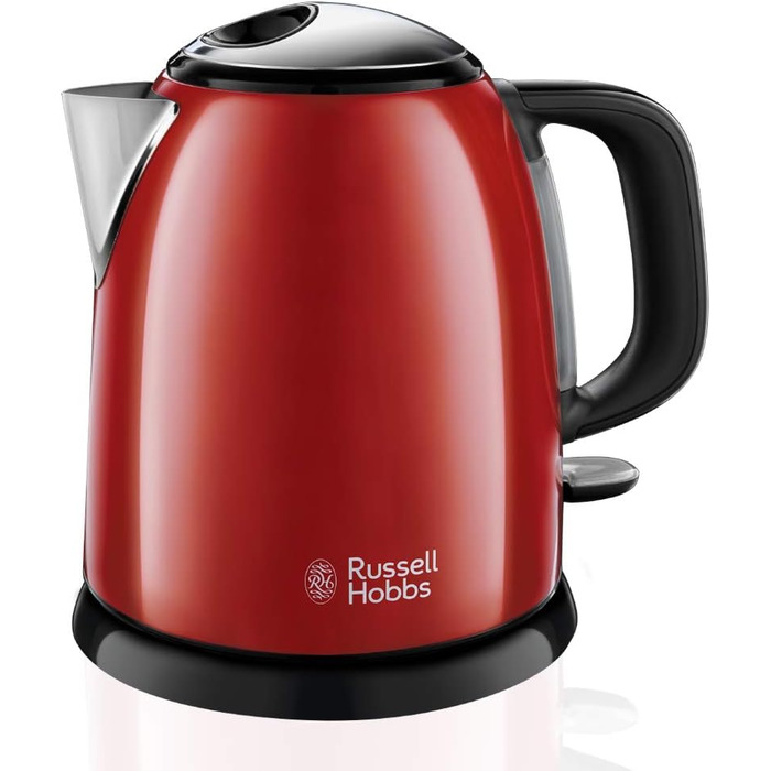 Чайник Russell Hobbs малий 1,0 л Кольори Нержавіюча сталь Червоний (2400 Вт, функція приготування під тиском, знімний фільтр від накипу, зовнішній індикатор рівня води, маленький туристичний чайник) Чайник 24992-70