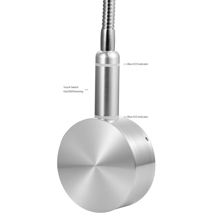 Сенсорний перемикач Безступінчаста гнучка лампа для читання на гусячій шиї з можливістю затемнення Настінні настінні світильники Приліжковий світильник Eye Care з тьмяним синім світлодіодним дисплеєм Індикатор