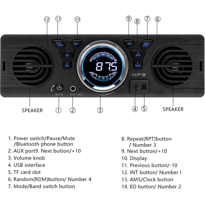 Автомобільна стереосистема WESPECIFIC 1 Din Bluetooth з двома динаміками Універсальна 1 DIN 12V FM MP3 Bluetooth автомобільна стереосистема