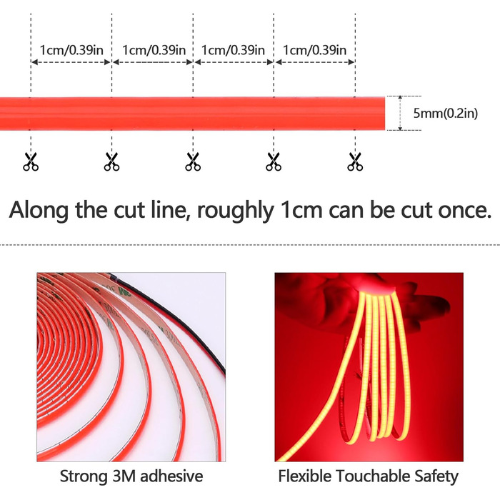 Мм шириною Червона світлодіодна стрічка COB 5M 400Led/M Світлодіодна стрічка Самоклеюча неводонепроникна світлодіодна стрічка високої яскравості IP20 для прикраси внутрішнього будинку (лише стрічка), 12V 5