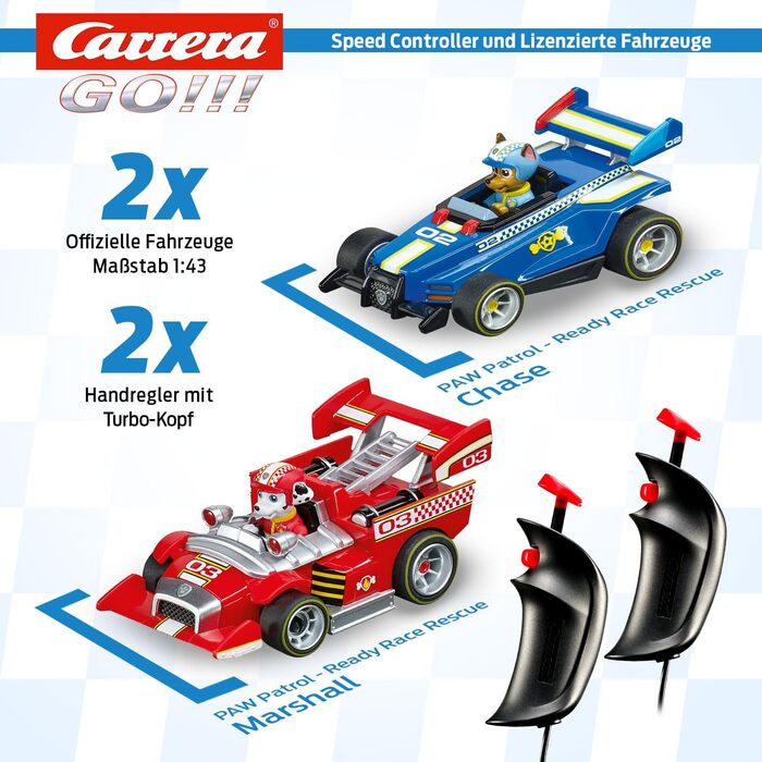 Готовий гоночний рятувальний набір 2 ігрові машинки вкл. 2 ручні контролери з кнопкою турбо Включає погоню та маршала Довжина траси 4,9 м з петлею та лічильником кіл Масштаб 143