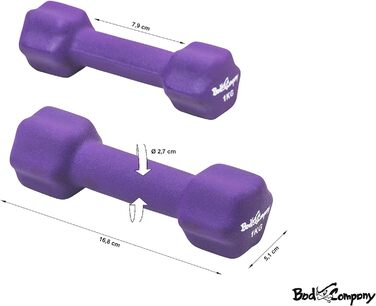 Погана компанія Неопренові гантелі від 0,5 кг до 5 кг кольорові I Малі гантелі прогумовані для фітнесу Гімнастика Аеробіка Домашня I Домашня гімнастика Гантелі для жінок Чоловіки I Гантелі (b - 2 x 1 кг (фіолетовий))