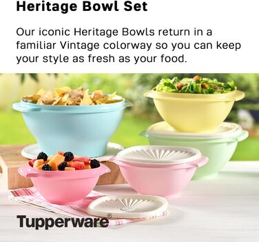 Миска Tupperware Heritage Collection 5.25 чашка з кришкою Starburst, 4 шт. и, вінтажна, різнокольорова, можна мити в посудомийній машині та не містить бісфенолу А, 1,3 л 5,25 чашки - чотири упаковки