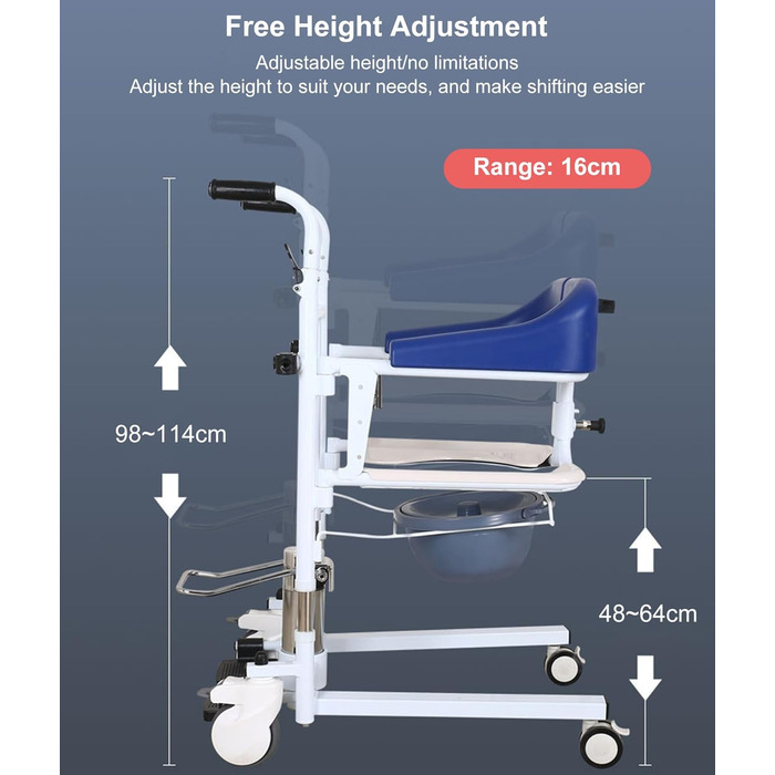 Гідравлічне крісло для перенесення пацієнта з розділеним сидінням на 180 для дому, багатофункціональне перенесення інвалідного крісла, регульована висота сидіння, крісло для душу зі спинкою та горщиком, Toile