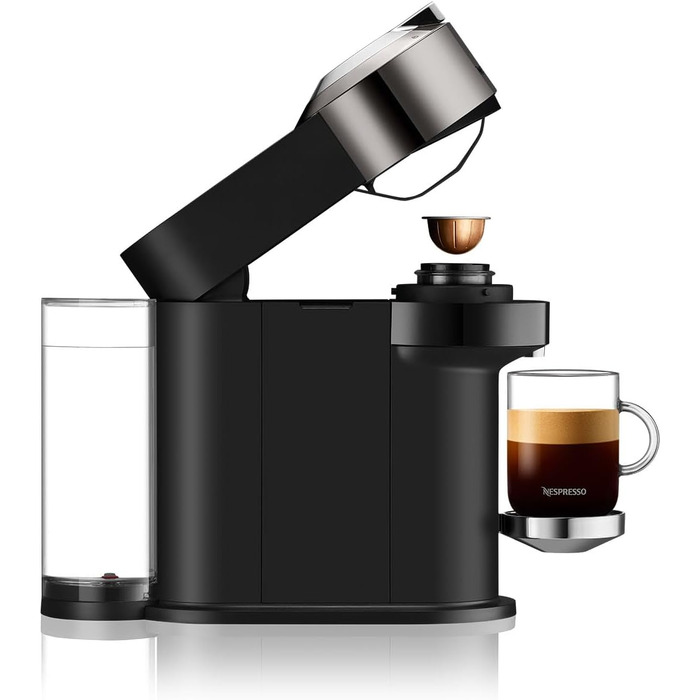 Кавова капсульна машина Nespresso Krups XN910C Vertuo Next Резервуар для води 1,1 л Розпізнавання капсул за штрих-кодом 6 розмірів чашок Функція вимкнення живлення 54 переробленого пластику Темний хром