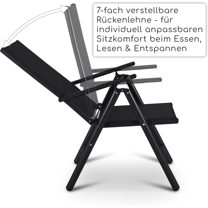 Набір садових стільців з 2 шт. , з високою спинкою, з регулюванням у 7 напрямках, стійке до погодних умов складне садове крісло, стійкий до погодних умов алюміній та текстиль, розбірні садові меблі для тераси та балкона, чорний/чорний, Noah