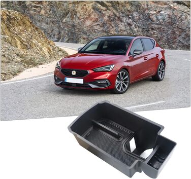 Сумісний з Seat Leon MK4 KL1/8 Cupra Formentor 2020-2023 2024 Ящик для зберігання на центральній консолі з нековзним килимком Відсік для зберігання Аксесуари Органайзер підлокітника Лоток Центральний підлокітник Бардачок Чорний