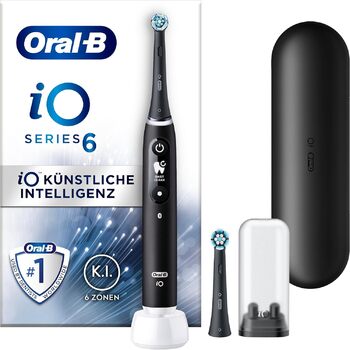 Електрична зубна щітка/електрична зубна щітка Oral-B iO Series 6, 2 щітки, 5 режимів чищення для догляду за зубами, дисплей і дорожній кейс, подарунок на День святого Валентина для нього/неї, дизайн Braun, чорна лава