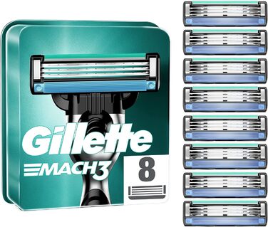 Леза бритви Gillette Mach3, 8 змінних лез для вологих бритв чоловічі з 3-кратним лезом