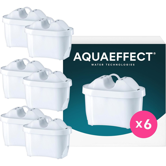 Картридж для фільтра для води AQUAEFFECT MAX 6 шт. I Сумісний із глечиком для фільтра для води BRITA MAXTRA I Картридж для фільтра для води проти хлору та вапняного нальоту I Кращий смак I 150 л або продуктивність фільтра 30 днів