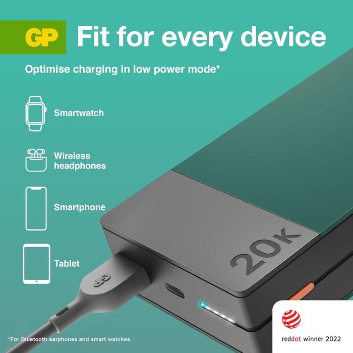 Зовнішній акумулятор 20 000 мАг GP Power Bank з великою ємністю, портативний зарядний пристрій з портом USB типу C швидка зарядка 3 пристроїв одночасно Синій