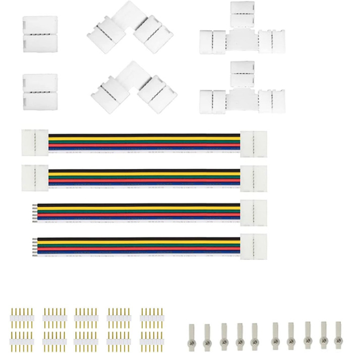 Контактний 12-міліметровий пакет категорії зроби сам для 6-контактного набору роз'ємів світлодіодної стрічки RGBWW зі світлодіодною стрічкою, включаючи подовжувач, паяється у формі L/T без адаптера зазору, голчастий гвинт для, 6-
