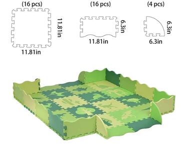 Дитячі килимки ASENME 36 предметів XL 145x145см, ігрові килимки-головоломки Дитячий килимок-пазл з піни Eva (зелений)