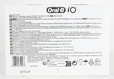 Щітки Oral-B iO Radiant White для електричної зубної щітки, 6 шт. , відбілююча чистка зубів, насадка-щітка для зубних щіток Oral-B iO, упаковка для поштової скриньки, чорна 6 шт. Чорний