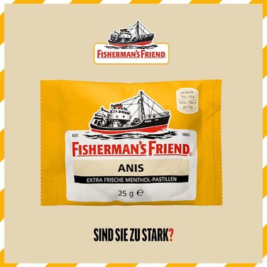 Аніс Fisherman's Friend, коробка з 24 предметів, ексклюзивний сорт зі смаком анісу та ментолу, з цукром та веганськими, цукерки для свіжого дихання, 24 x 25 г