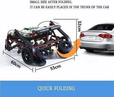 Прогулянкова рама Стандартний допоміжний засіб для ходьби Rollator 4 колеса Rollator, розбірний допоміжний засіб для пересування, регульоване по висоті сидіння Допоміжний засіб для ходьби для людей похилого віку